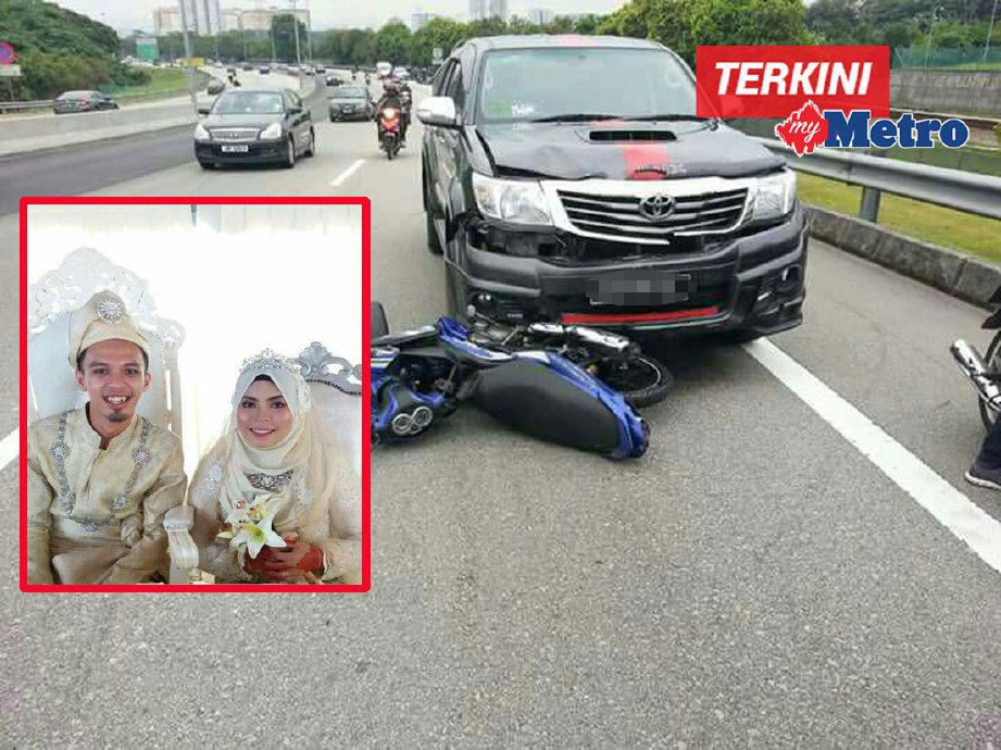 Muhammad Jabrullah dan Nur E'Ezati meninggal dunia selepas  motosikal yang ditunggang dirempuh pacuan empat roda di Kilometer 4.9 Lebuh Raya Maju (MEX), berhampiran Plaza Tol Salak Selatan menghala Putrajaya, 5 petang kelmarin. FOTO ihsan pembaca