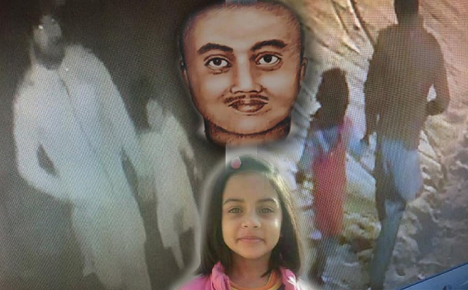 Zainab dilihat dalam rakaman CCTV berjalan dengan seorang lelaki pada 4 Januari lalu, sebelum mayatnya ditemui lima hari kemudian. - Foto Daily Mail/Indian Express