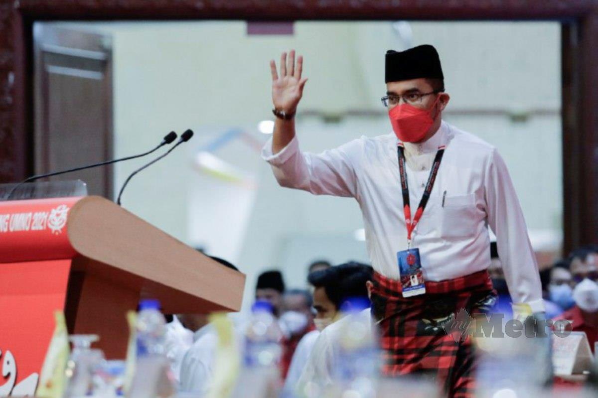 ASYRAF Wajdi pada Perhimpunan Agung Pergerakan Pemuda Umno. FOTO Aizuddin Saad