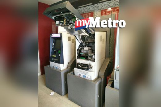 Mesin ATM yang dipecahkan penjenayah. FOTO Nooazura Abdul Rahman