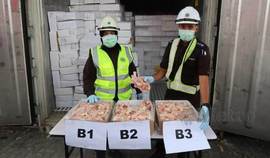 KERATAN ayam beku bernilai lebih RM265,000 yang diisytihar sebagai ikan dori ditahan MAQIS Selangor dalam satu pemeriksaan di Pelabuhan Klang Barat. FOTO Ihsan MAQIS
