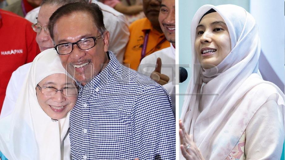 (DARI kiri) Wan Azizah, Anwar dan Nurul Izzah akan berada serentak dalam Mesyuarat Kedua, Penggal Pertama Parlimen ke-14 bermula Isnin ini. FOTO NSTP