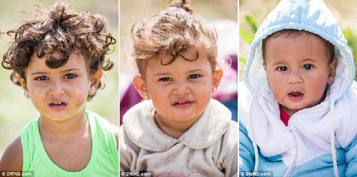 Wajah bayi dari Syria yang tiba di Roszke, Hungary, selepas menempuh perjalanan ribuan kilometer melalui jalan laut dan berjalanan kaki bersama keluarga mereka untuk mencari kehidupan lebih baik. - Foto Daily Mail