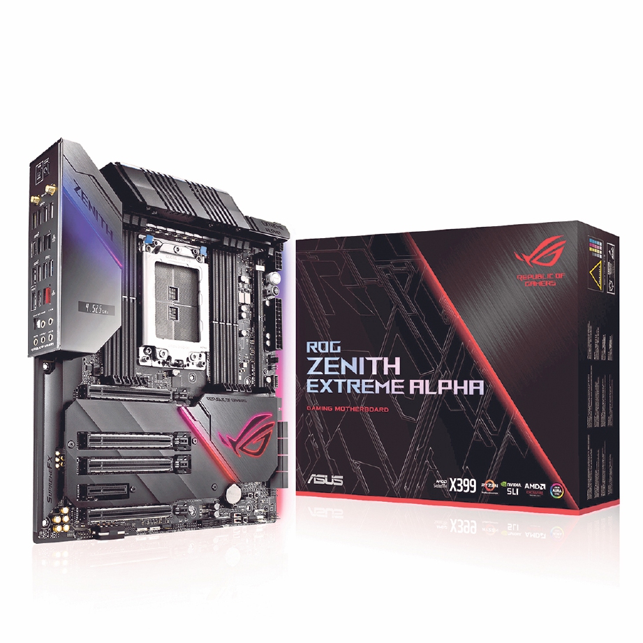 PAPAN induk Zenith Extreme Alpha (AMD X399) dan Rampage VI Extreme Omega (Intel X299). 