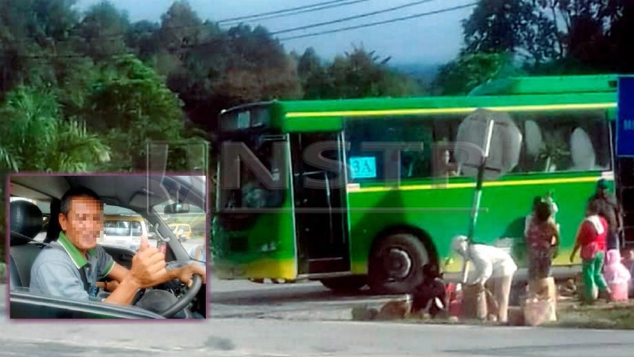 PERKHIDMATAN bas  henti-henti di sempadan Tebedu- Entikong. (Gambar kecil) Pemandu kereta sapu dari Kalimantan, Indonesia. FOTO Ihsan Persatuan Kereta Sewa Serian