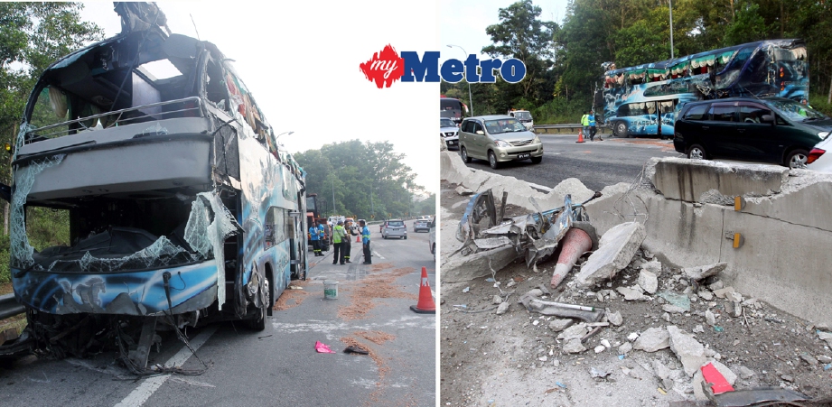 Kemalangan menyebabkan kesesakan teruk dan hanya pulih beberapa jam kemudian selepas bas dialihkan ke tepi lebuh raya. - Foto MOHAMAD SHAHRIL BADRI SAALI