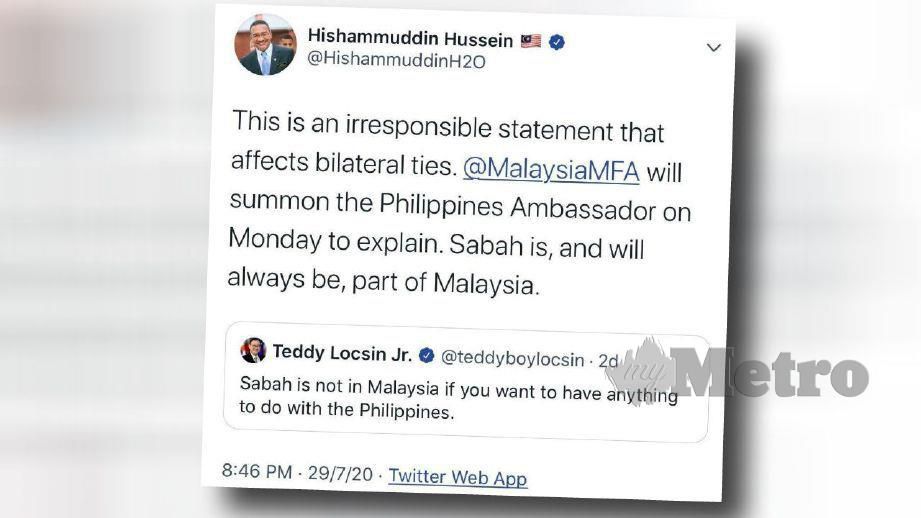 Hishammuddin menerusi Twitter rasminya membidas kenyataan Teodoro.