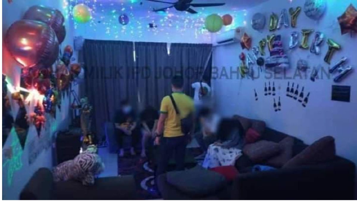 EMPAT dikompaun RM4,000 seorang kerana berkumpul menyambut hari lahir di sebuah apartmen di Jalan Dato Abdullah Tahir. FOTO ihsan polis  