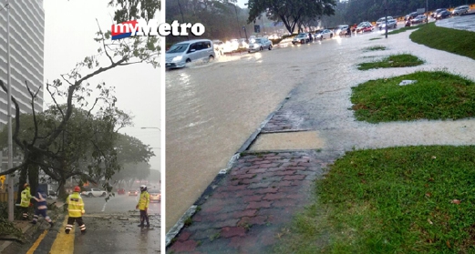 Banjir sekitar Kuala Lumpur berikutan hujan lebat petang tadi. - Foto Ihsan Bomba