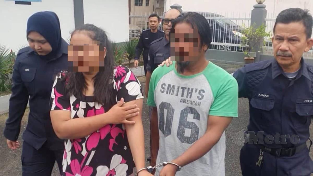 PASANGAN suami isteri dibawa ke Mahkamah Majistret Kemaman untuk mendapatkan perintah reman bagi siasatan kes penderaan dua kanak-kanak. FOTO Rosli Ilham