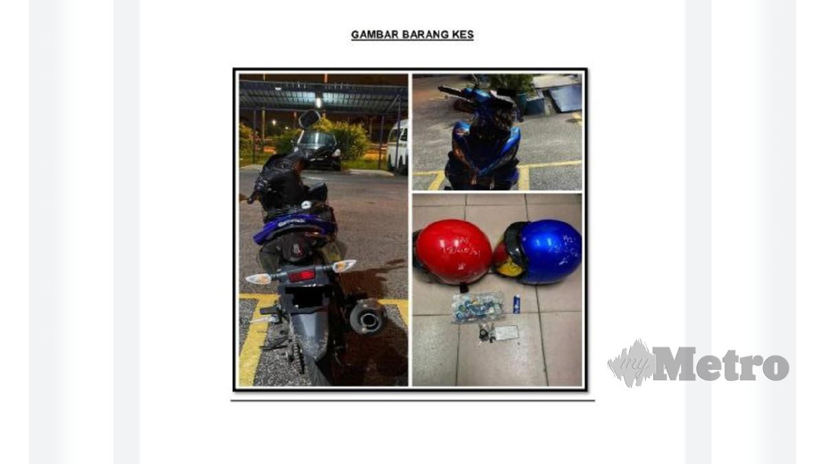 Barang rampasan polis selepas menahan dua lelaki yang membaling mercun bola di SJR berhampiran Plaza Tol Gombak semalam. Foto Ihsan PDRM
