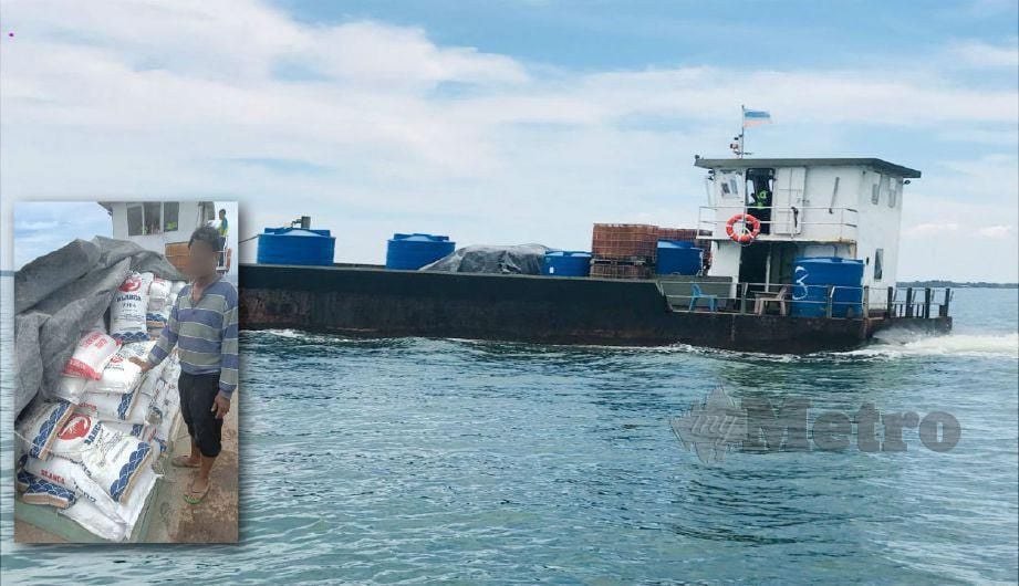 Bot kargo membawa baja udang ditahan Maritim Malaysia di barat daya Teluk Weston, Sipitang kerana tiada dokumen sah. FOTO Matirim Malaysia.