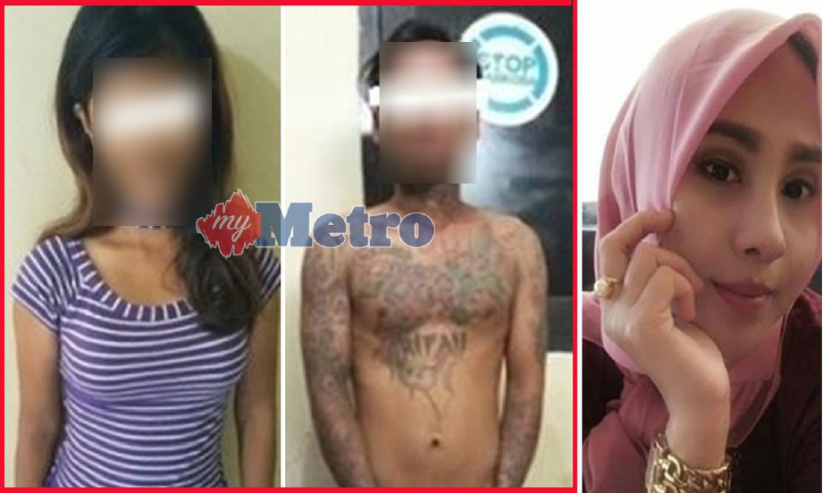 LELAKI dan kekasihnya (kiri) yang ditahan polis kerana membunuh Metha Novita (kanan). FOTO Tribun News