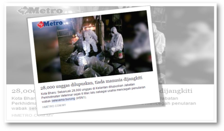KERATAN laporan portal berita Harian Metro pada 16 Mac. FAIL HM Digital