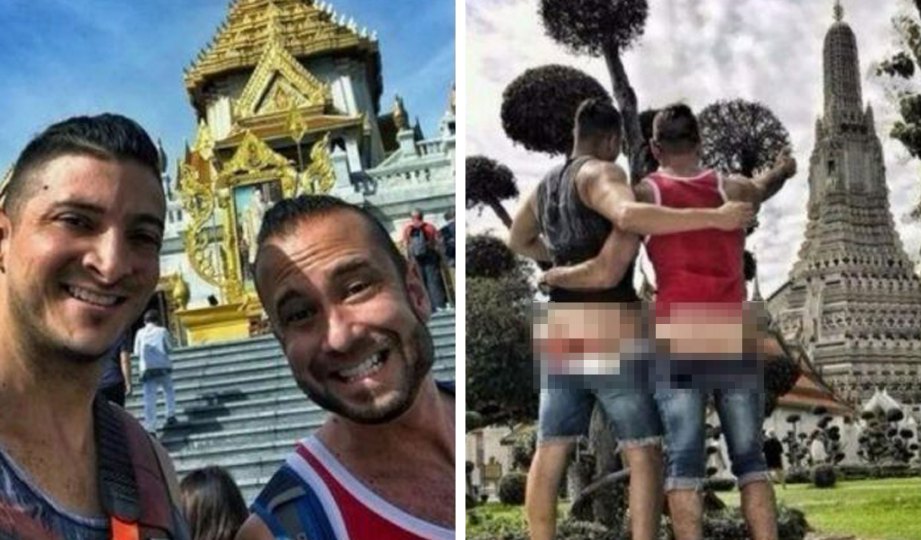 JOSEPH dan Travis Dasilva memuat naik gambar punggung mereka ke Instagram pada 24 November lalu di Wat Arun.  FOTO Bangkokpost.com