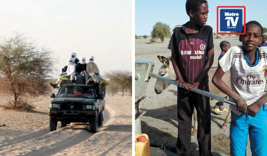 KENDERAAN yang digunakan  untuk merentas padang pasir. Gambar kanan, keadaan kanak-kanak di pendalaman Chad yang hidup dalam kedaifan dan terdedah kepada penyakit berjangkit. FOTO Ihsan pembaca