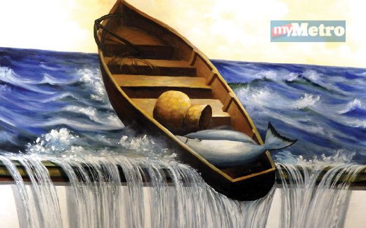  LUKISAN 3D sebuah perahu seolah-olah terbalik.
