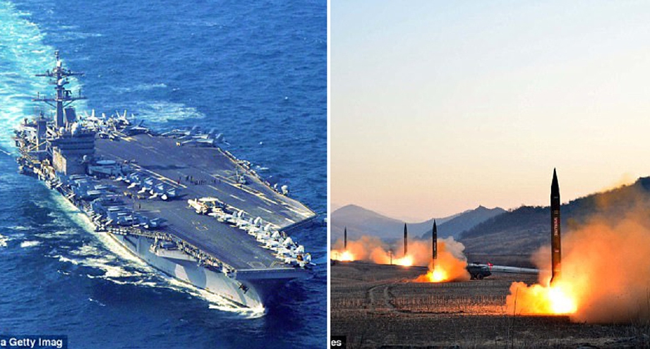 Kapal pengangkut pesawat Amerika yang bersiap sedia dekat Semenanjung Korea dengan Korea Utara berterusan melakukan ujian tembakan peluru berpandu.