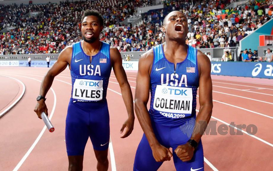 LYLES (kiri) dan Coleman kuasa baharu acara pecut AS. — FOTO EPA
