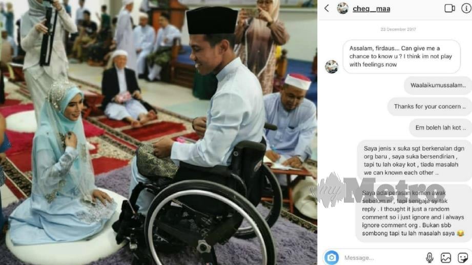 MUHAMAD Firdaus menceritakan pertemuan dengan isteri Siti Fatimah melalui Instagram sehingga tular di media sosial. FOTO Ihsan Muhamad Firdaus Ibrahim