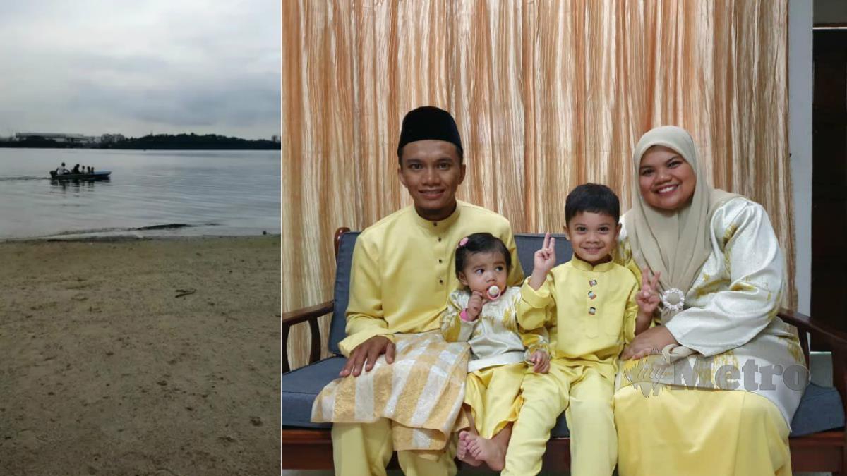 ISMALIZA membawa dua anaknya melambai suaminya yang di Woodland, Singapura bagi melepaskan kerinduan mereka. FOTO Ihsan Keluarga