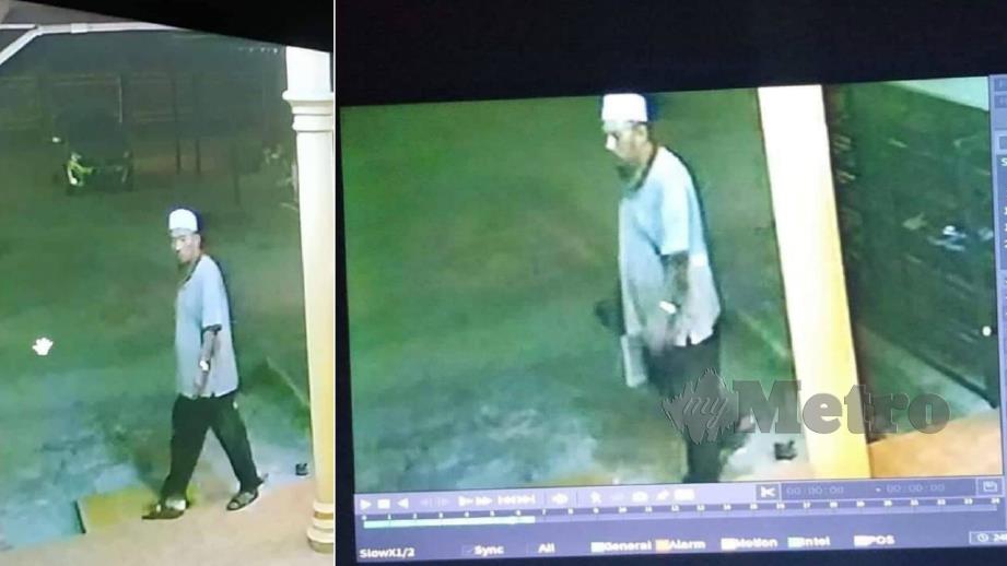 RAKAMAN CCTV menunjukkan seorang lelaki mencuri dua beg milik penuntut USIM di sebuah masjid di Nilai. FOTO Ihsan Pembaca