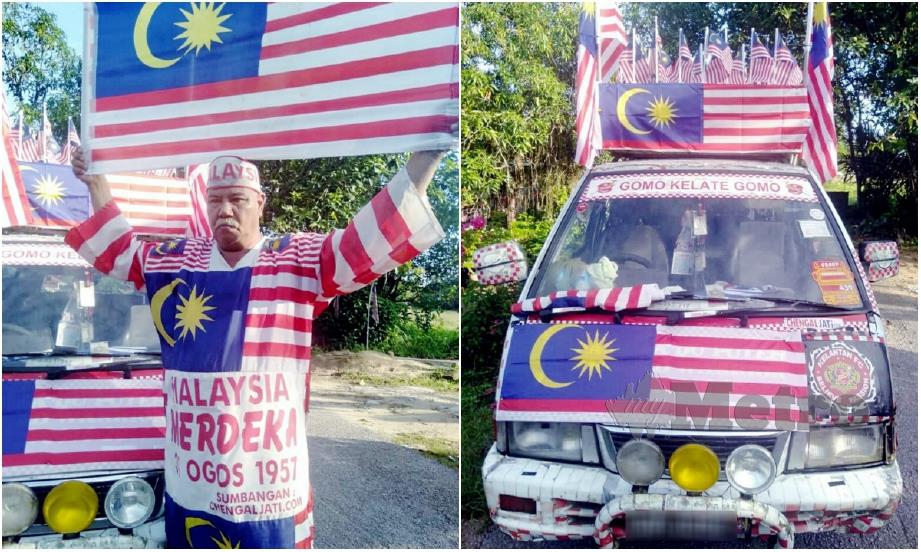 PAK Do memakai baju Jalur Gemilang dan van miliknya (gambar kiri) yang dihiasi dengan bendera Malaysia. FOTO NSTP