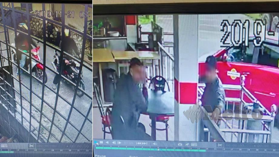 RAKAMAN CCTV menunjukkan dua lelaki yang memecah masuk kedai dobi Mohd Khairul. FOTO Ihsan Mohd Khairul Adha