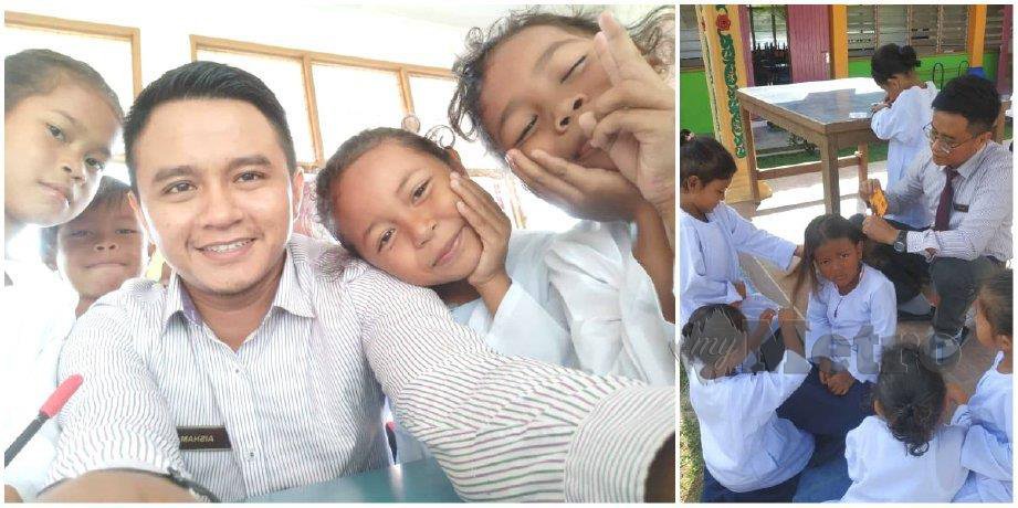 CIKGU Aisham bersama murid-muridnya di Sekolah Kebangsaan Pos Gedong. FOTO ihsan pembaca