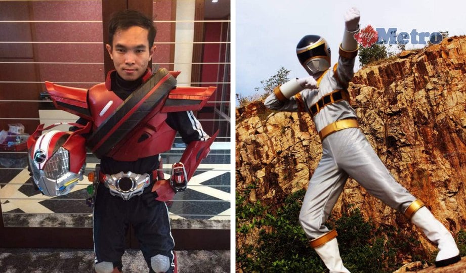 SALIHIN dalam watak cosplay Kamen Rider dan Power Rangers yang diminatinya. FOTO Zaheerul Fikri, Aliff Baharuddin, Sharingan Ismadi, Hidayah Nodoka 