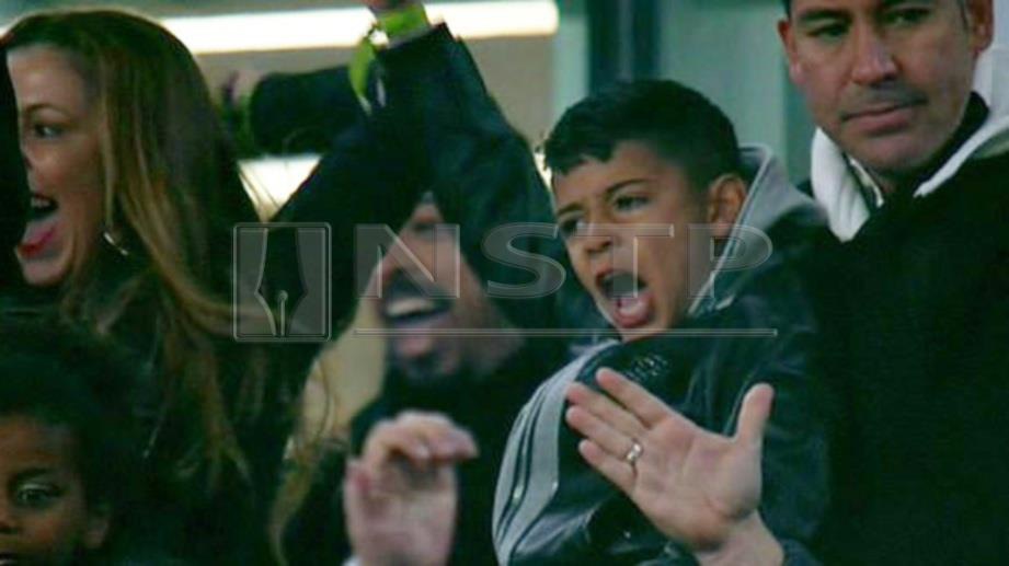 Cristiano Jr meraikan jaringan bapanya ketika menewaskan Atletico Madrid. FOTO BT Sport 