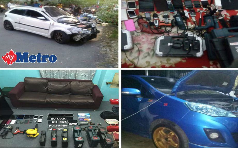 Kereta dan pelbagai barangan yang dirampas polis dengan penahanan pasangan suami isteri di Kamunting, Taiping.