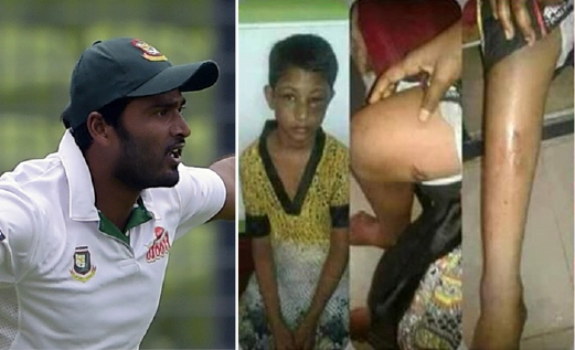 Gambar kiri, pemain kriket kebangsaan Bangladesh, Shahadat Hossain dan gambar kanan,  pembantu rumahnya berusia 11 tahun yang cedera akibat dipukul dan didera - Foto AFP/campuslive24.com