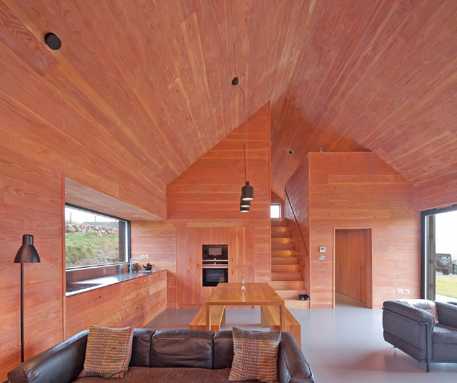KEKEMASAN penggunaan kayu pokok douglas sebagai dinding dan siling menyerlahkan ruang yang luas kediaman.