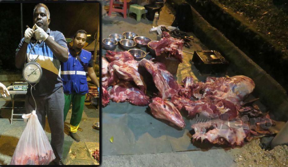 PEGAWAI Penguatkuasa Veterinar Negeri Selangor memeriksa karkas lembu yang didapati tiada tanda selar dari Jabatan Perkhidmatan Veterinar Negeri Selangor.