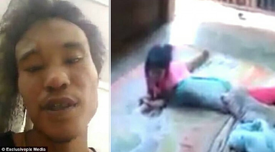 Wichai Kwanprom (kiri) menyiarkan secara langsung di FB Live ancamannya membunuh anak perempuannya. 