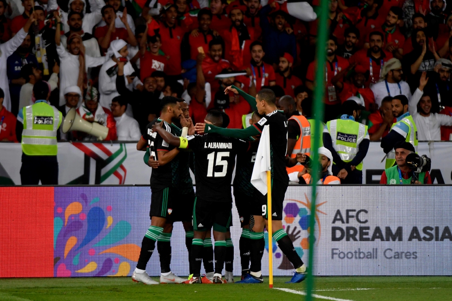 PEMAIN UAE meraikan kemenangan. FOTO/AFP