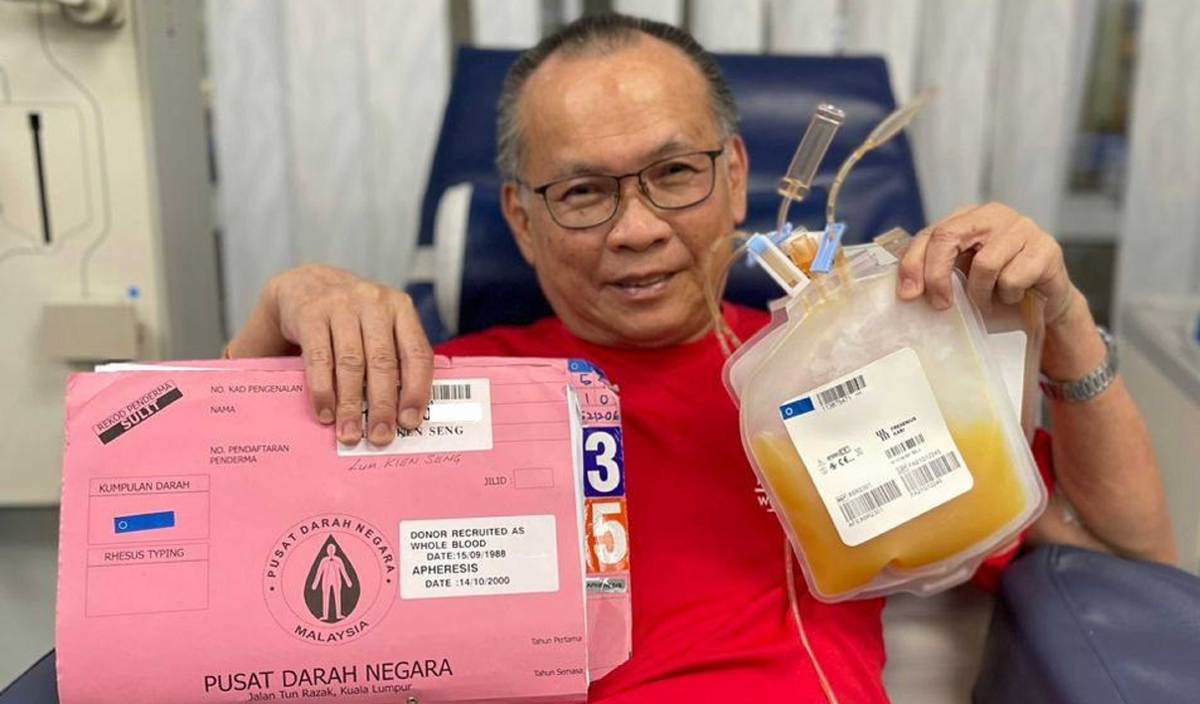 LUM Kien Seng mula aktif menderma sejak berusia 36 tahun pada 1988. FOTO Facebook Pusat Darah Negara Kementerian Kesihatan Malaysia