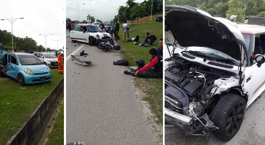 Keadaan kereta dan motosikal yang terbabit dalam kemalangan. - Foto Ihsan Pembaca 