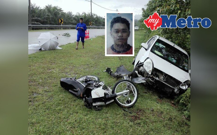 Mohamad Hanif meninggal dunia selepas motosikal ditunggangnya bertembung dengan kereta di Kilometer 8 Jalan Ketengah Jaya-Batu Putih, Dungun, hari ini. FOTO Rosli Ilham