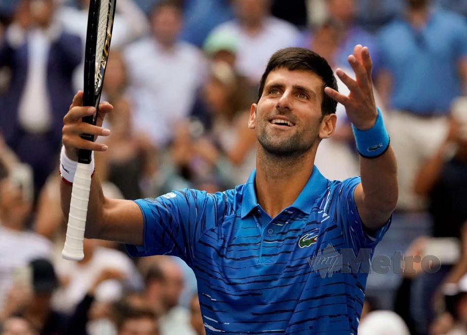 REAKSI Djokovic selepas mengalahkan Carballes Baena pada pusingan pertama Terbuka AS, pagi tadi. — FOTO Reuters