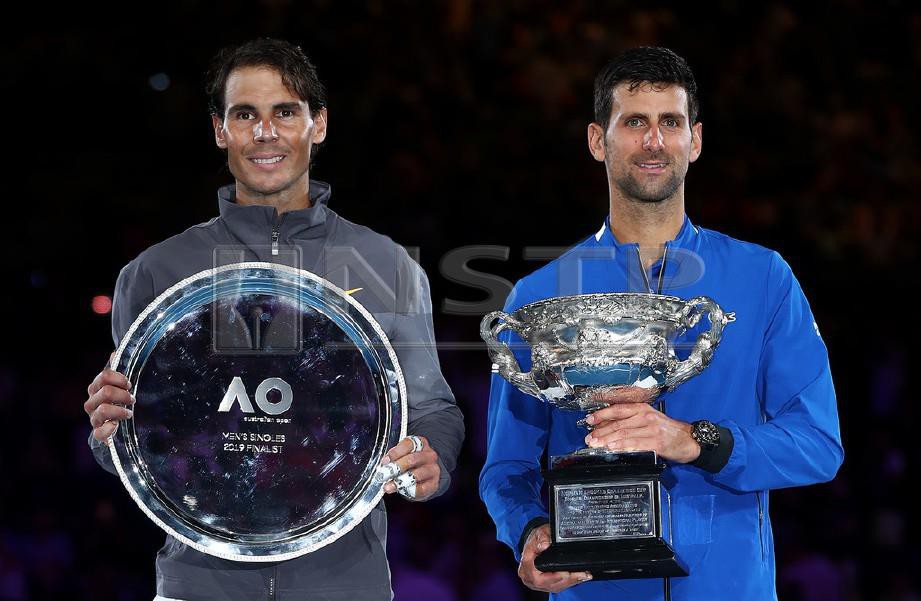 NADAL (kiri) sekadar muncul naib juara Terbuka Australia di Melbourne bulan lalu selepas tewas di tangan Djokovic. - FOTO Agensi