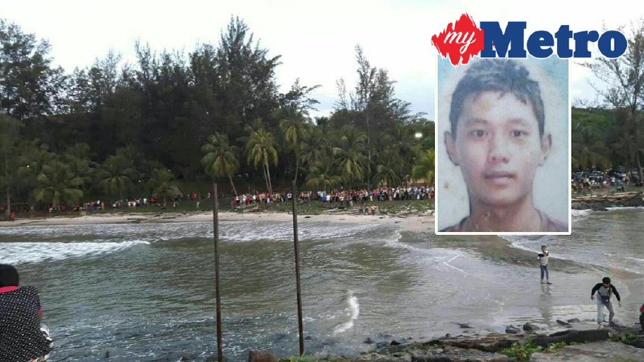 Law Boung Shi dikhuatiri lemas selepas dihanyutkan arus deras ketika mandi di Pantai Tanjung Batu, Bintulu, petang tadi. FOTO ihsan bomba