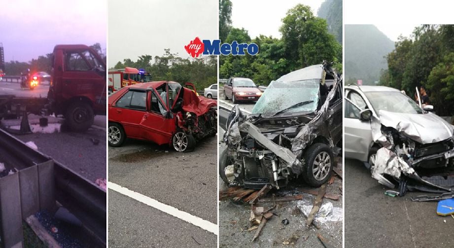 Keadaan kenderaan yang terbabit dalam kemalangan di Kilometer 300.4, Lebuh Raya PLUS dekat Gua Tempurung. - Foto Ihsan PDRM
