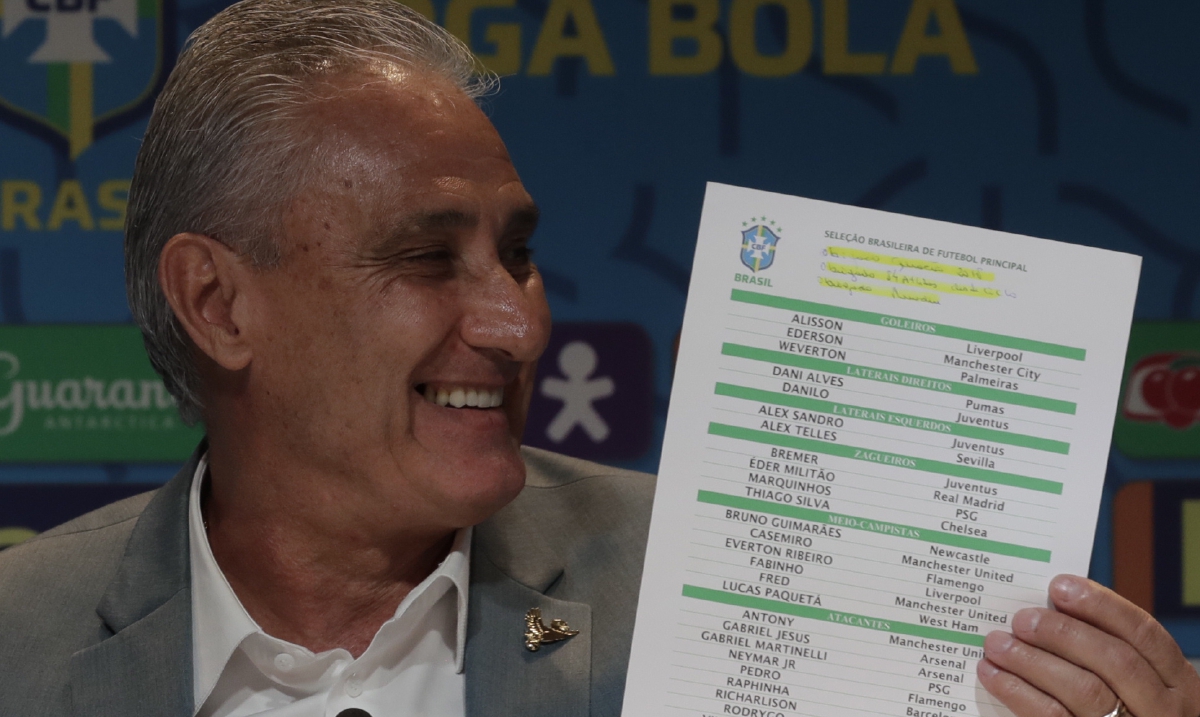 TITE menunjukkan senarai pemain Brazil ke Piala Dunia Qatar 2022. FOTO EPA