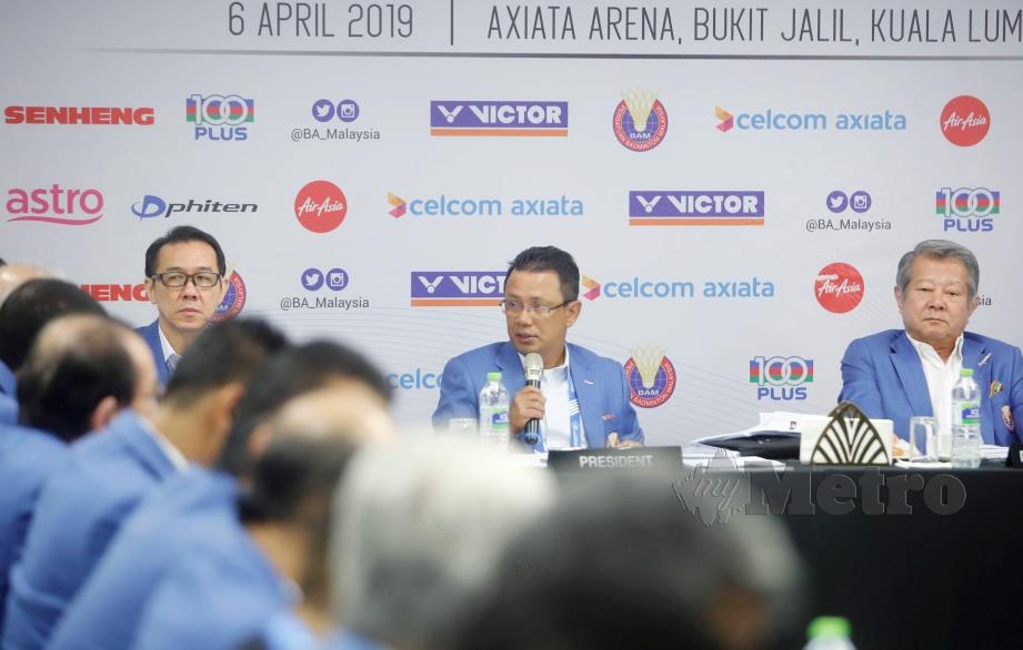 NORZA (tengah)  ketika masyuarat Agung Tahunan 2019 BAM di Stadium Axiata, Bukit Jalil.