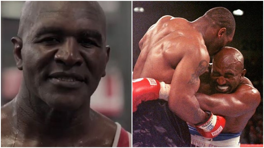 TELINGA Holyfield (kiri) pernah digigit Tyson pada perlawanan kontroversi 1997. FOTO Agensi 