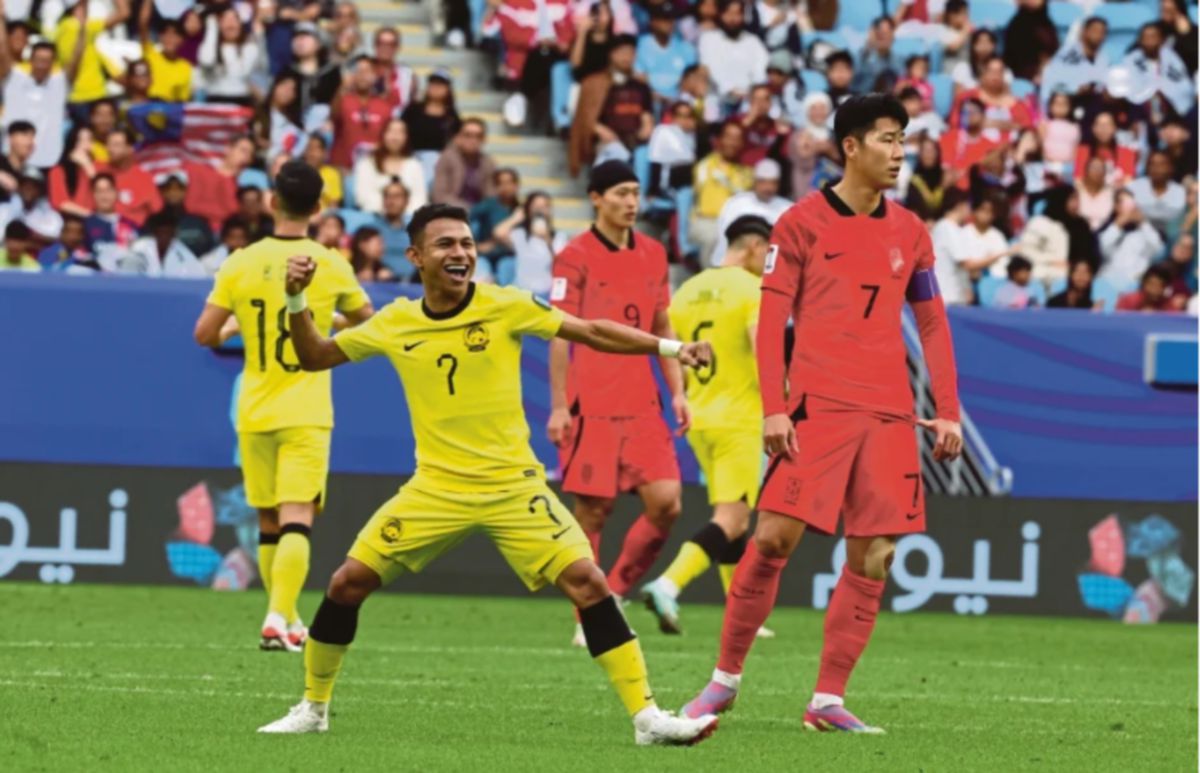 Faisal Halim meraikan golnya ketika menentang Korea Selatan di Piala Asia 2023. FOTO NSTP HAIRUL ANUAR RAHIM