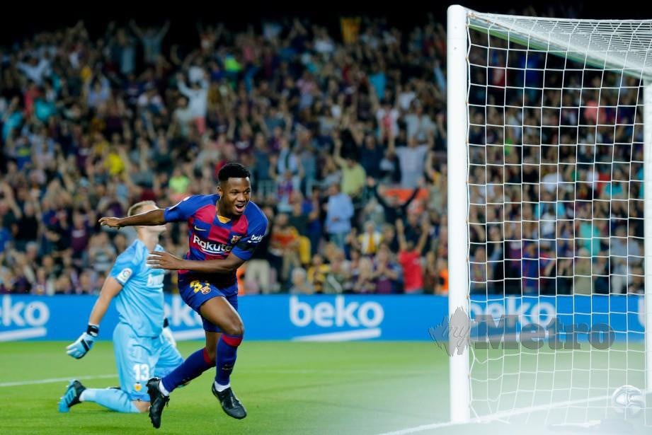 FATI meledak gol pembukaan Barcelona di Nou Camp. — FOTO AFP