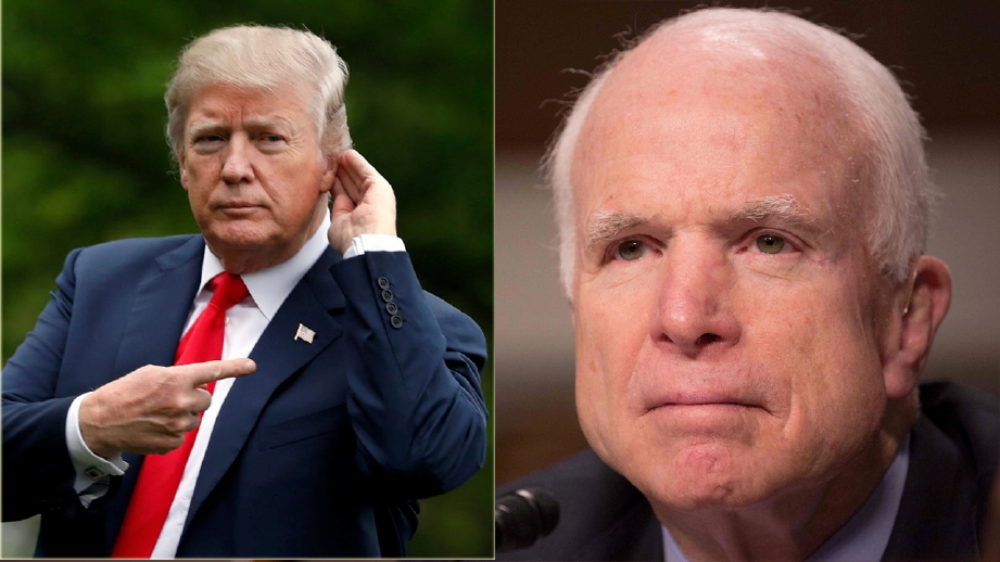 McCain (kanan) tidak mahu Trump hadiri pengebumiannya. FOTO AFP